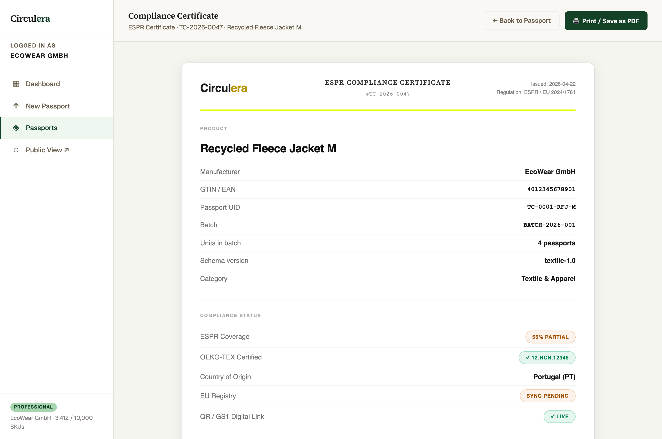Compliance certificate